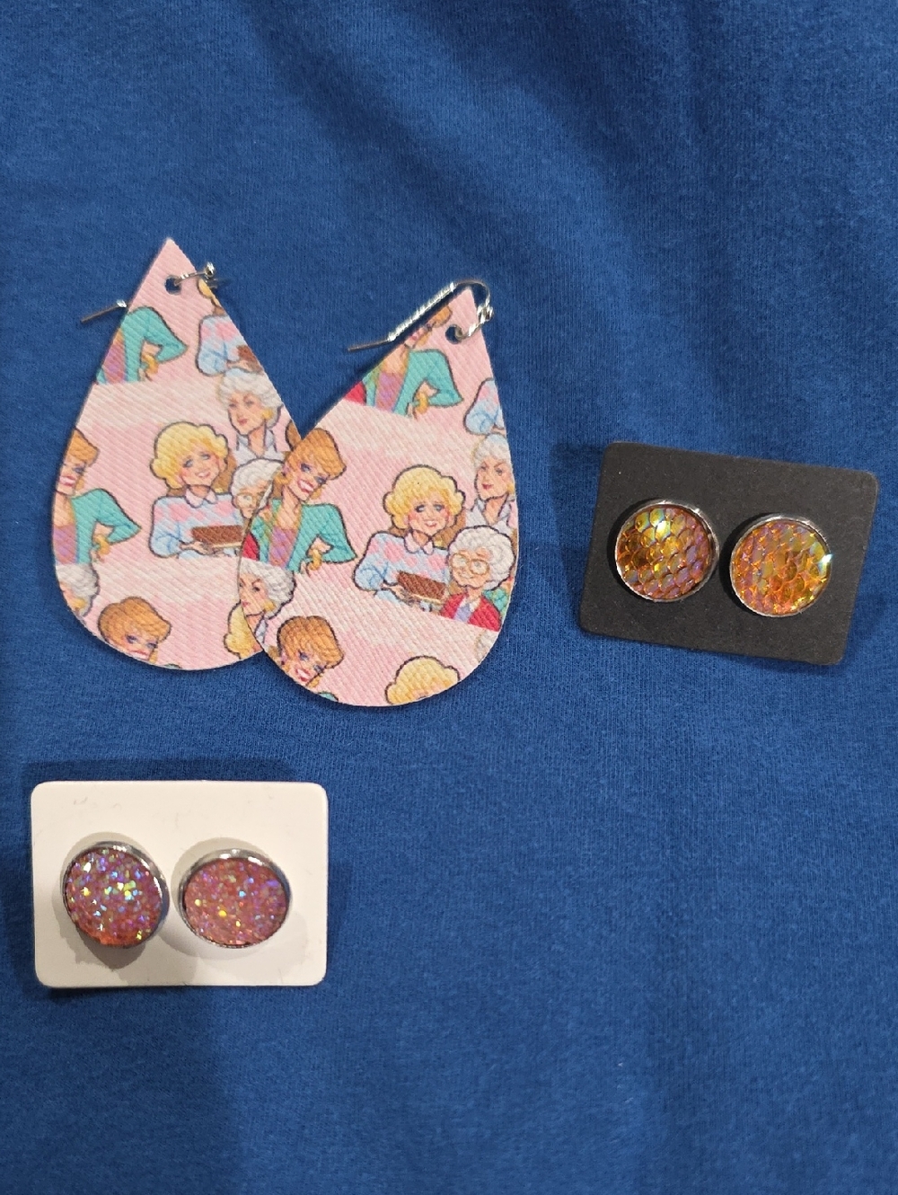 Pink Teardrop Printed Faux Leather Earrings - Lightweight Hook Style